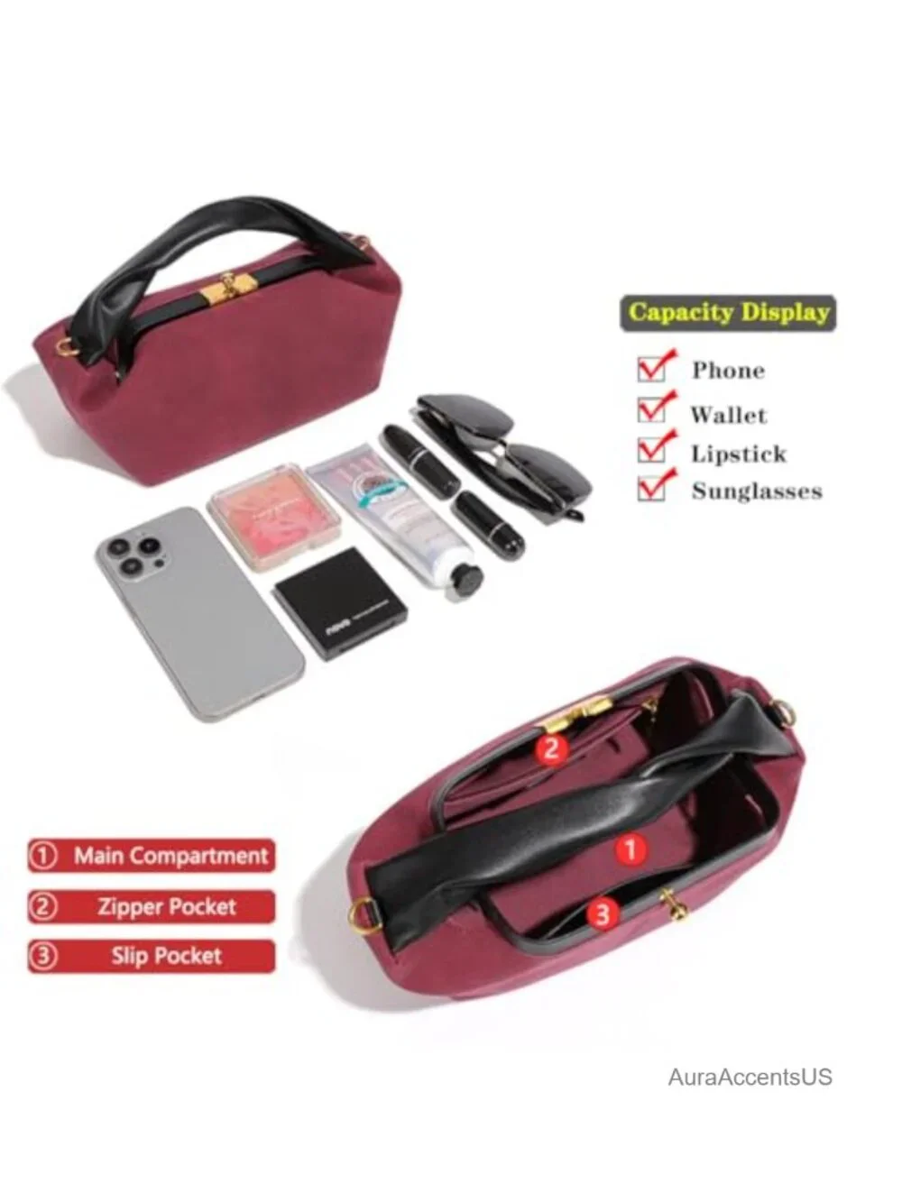 Suede Mini Crossbody Bag Purse with Top Handle Adjustable Strap Shoulder Handbag